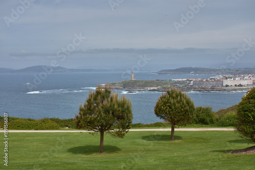Aerial view of the A Coruna coastline and its urban isthmus from Monte de San Pedro Park