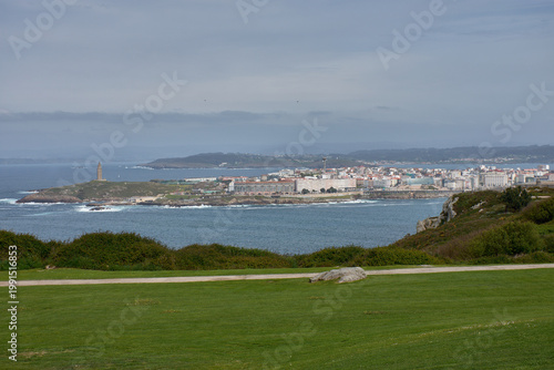 Aerial view of the A Coruna coastline and its urban isthmus from Monte de San Pedro Park