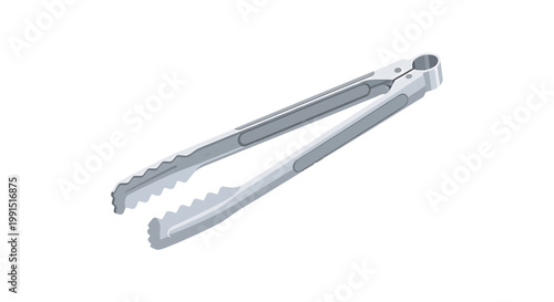 Close up of metal kitchen tongs.