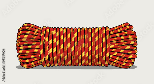 Coiled rope with red yellow threads.