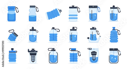 Collapsible water bottles in various shapes.