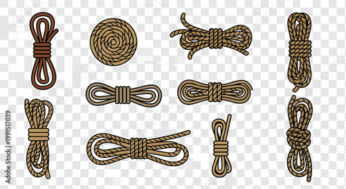 Collection of brown rope knots.
