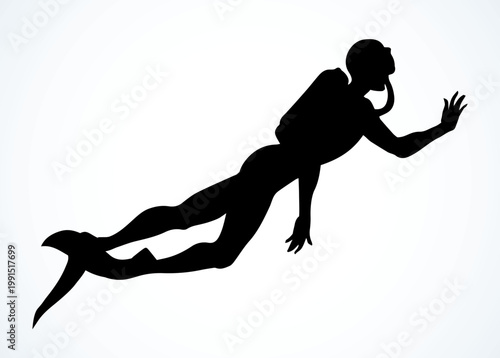 Scuba diver underwater. Vector drawing