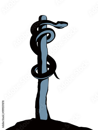 The serpent on the pole. Vector drawing