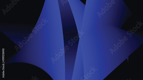 Abstract blue purple curved layered shapes on black background with smooth fluid dimensional artistic design
