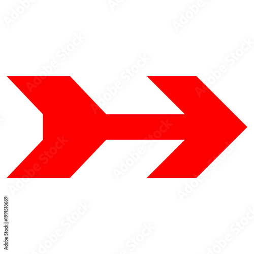 Red chevron road sign or stylized arrow icon on transparent background. Vibrant graphical design element for navigation, signage, and directional communication systems.