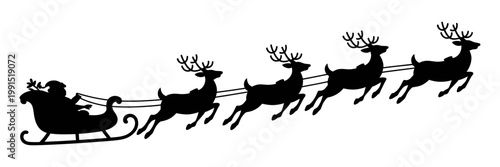 Vector of santa claus riding in his sleigh pulled by reindeer on a winter night