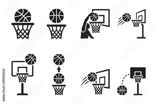 Set of basketball icons vector illustration for sports and recreation.