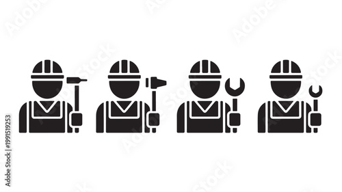 Labor Day Worker and Tool Icons Collection Vector Set for Construction Industry and Employment Design