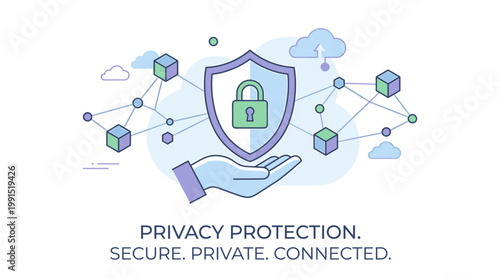 Safeguarding Sensitive Information A Modern Digital Privacy Protection Concept Illustrating Secure Data Networks and Cloud Security