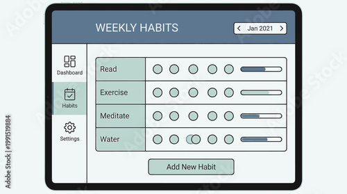 Digital Weekly Habits Tracker Template for Planning and Monitoring Daily Goals