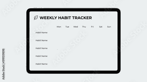 Weekly Habit Tracker Template on a Tablet Screen, Minimalist Design for Goal Setting and Productivity