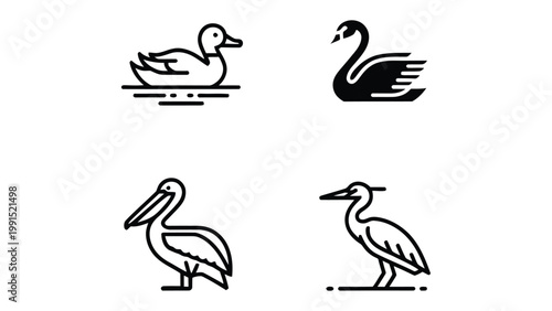 Avian Icons: A collection of meticulously crafted, minimalist line art icons, each representing a unique avian species, ready for diverse design applications.