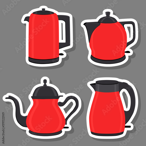 Set symbols for electric kettle with lid for tea,