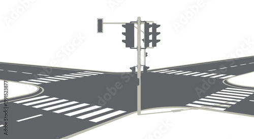 A clear view of a busy urban intersection with pedestrian crosswalks and a traffic signal controlling the flow of vehicles