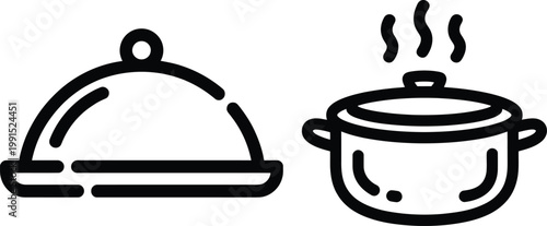 Iconic representation of food service and cooking pot with restaurant steaming illustration representation breakfast appetizer homemade delicious vegetable beverage catering