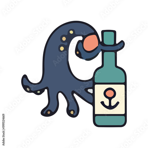 Cute Octopus Holding Nautical Bottle