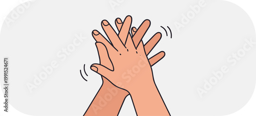 Two hands are clapping together in a celebratory gesture.