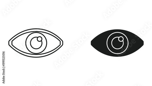 Vector illustration of human eye icons in black and white on white background