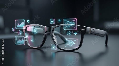 Futuristic Smart Glasses with Augmented Reality Interface and Digital Data Hologram Display