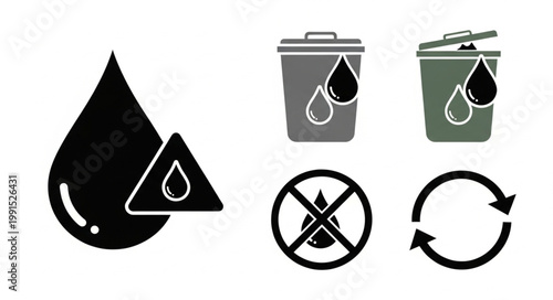 Water conservation and recycling icons set.