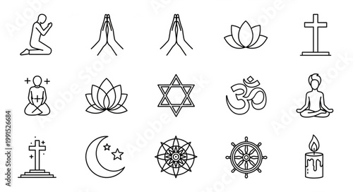 Collection of Religious Symbols and Figures Icons.