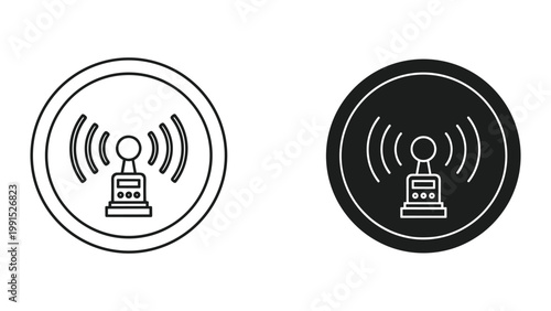 Vector radio communication icons with signal waves in black and white