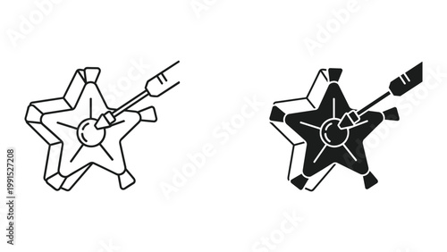 Black and white line art star sheriff badge with a screwdriver isolated on white background