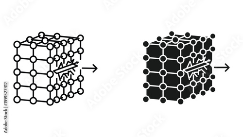 Dislocation movement in crystal lattice structure with atomic bonds and defect