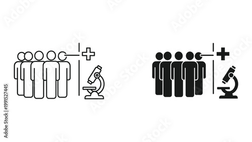 Medical research and healthcare team icons with microscope and people