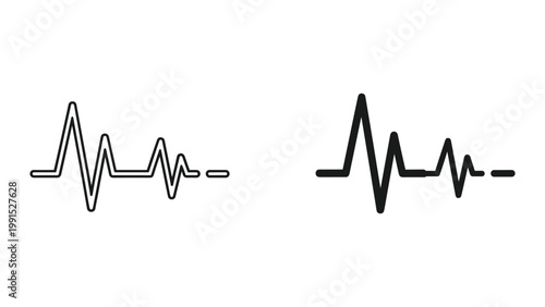 Black and white heartbeat line icons, medical and health symbols isolated on white background