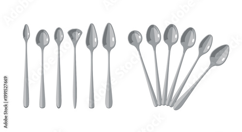 Collection of metal spoons arranged neatly.