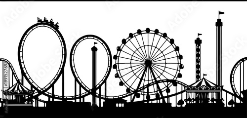 Entertainment horizontal banner, amusement park rides Vector Art