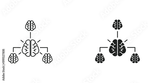 Brain connection and communication concept with black and white icons