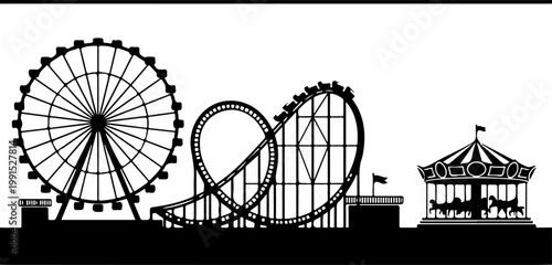 Entertainment horizontal banner, amusement park rides Vector Art