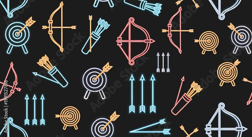 Colorful archery equipment and targets.