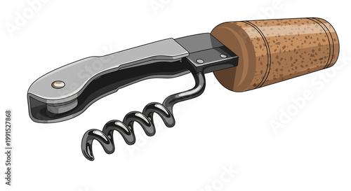 Corkscrew with wine bottle cork.