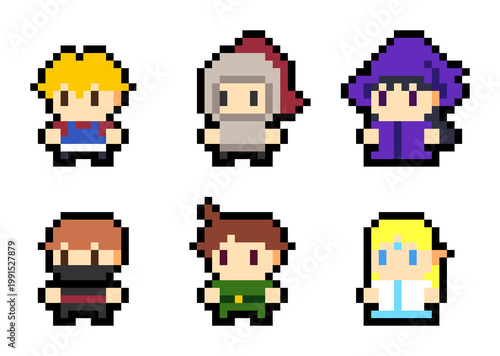 Fotografia 8-bit pixel art cute mini RPG game character set
