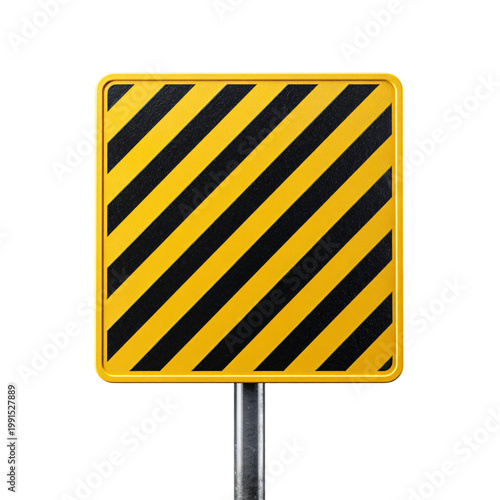 Yellow Pedestrian Crossing Sign with Black Stripes on White Background