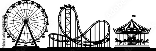 Entertainment horizontal banner, amusement park rides Vector Art