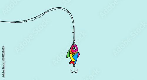 Colorful Lure on Fishing Hook Closeup.