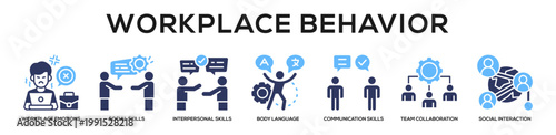 Glyphcolor - Workplace Behavior web banner icon vector illustration concept