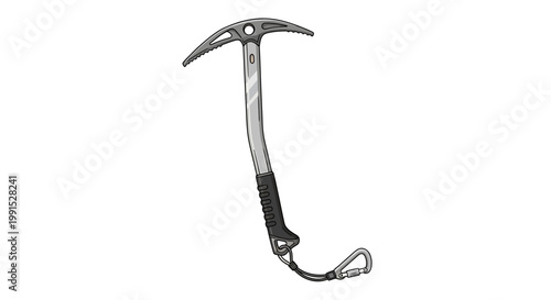 Detailed Illustration of an Ice Axe for Climbing and Mountaineering.
