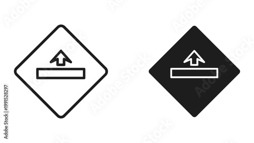 Black and white icons of diamond shaped road signs with arrows pointing up