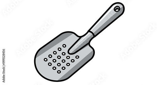 Detailed illustration of a silver kitchen grater with many holes.