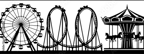 Entertainment horizontal banner, amusement park rides Vector Art