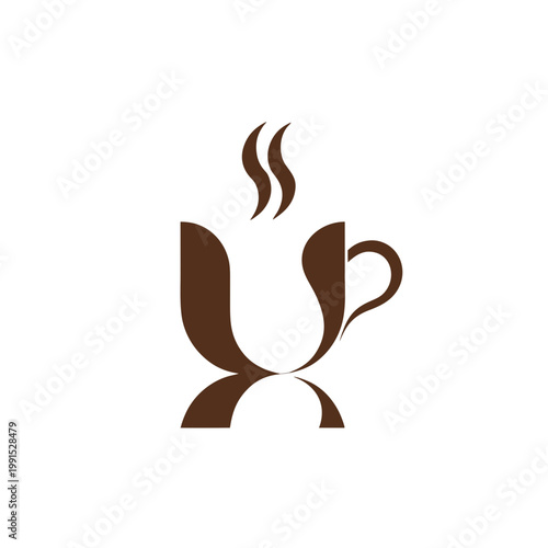 Creative espresso cup symbol with steam lines for coffee shop identity