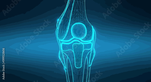Detailed Neon Illustration of a Human Knee Joint Anatomy.