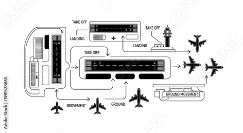 Detailed Schematic Diagram of Airport Runway and Aircraft Operations.