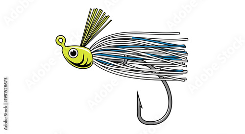 Detailed Studio Shot of a Fishing Lure with Hook and Colorful Skirt.